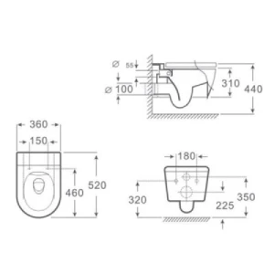 אסלה תלויה רימלס לבנה WASHINGTON WC וושינגטון